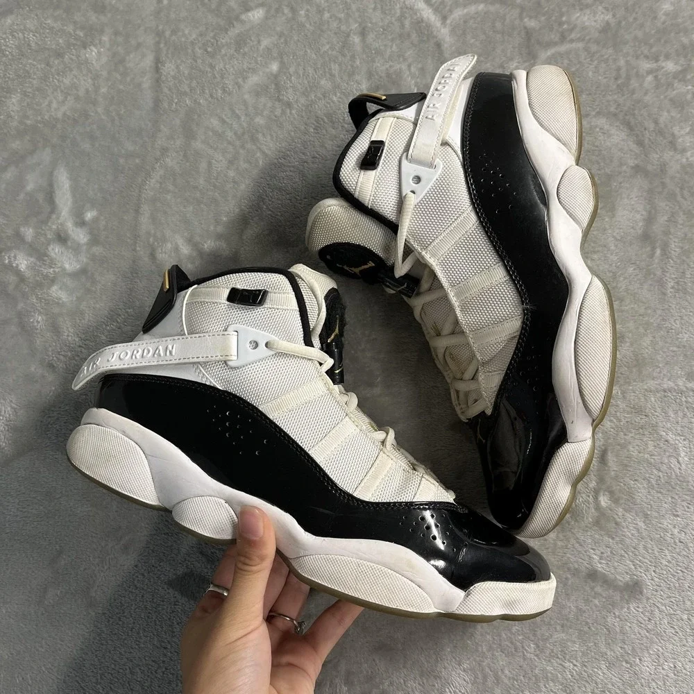 Jordan 6 Rings Shoes Mens Size 8 White Gold Black Basketball Sneakers CW6993-100
